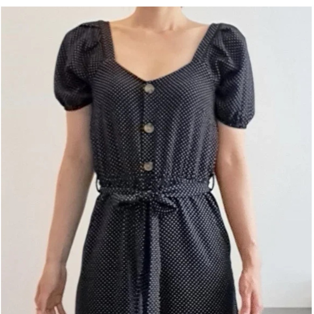Monteau Women's Jumpsuit w/Pockets Polka Dotted Short Sleeve Belted Sz XS EUC